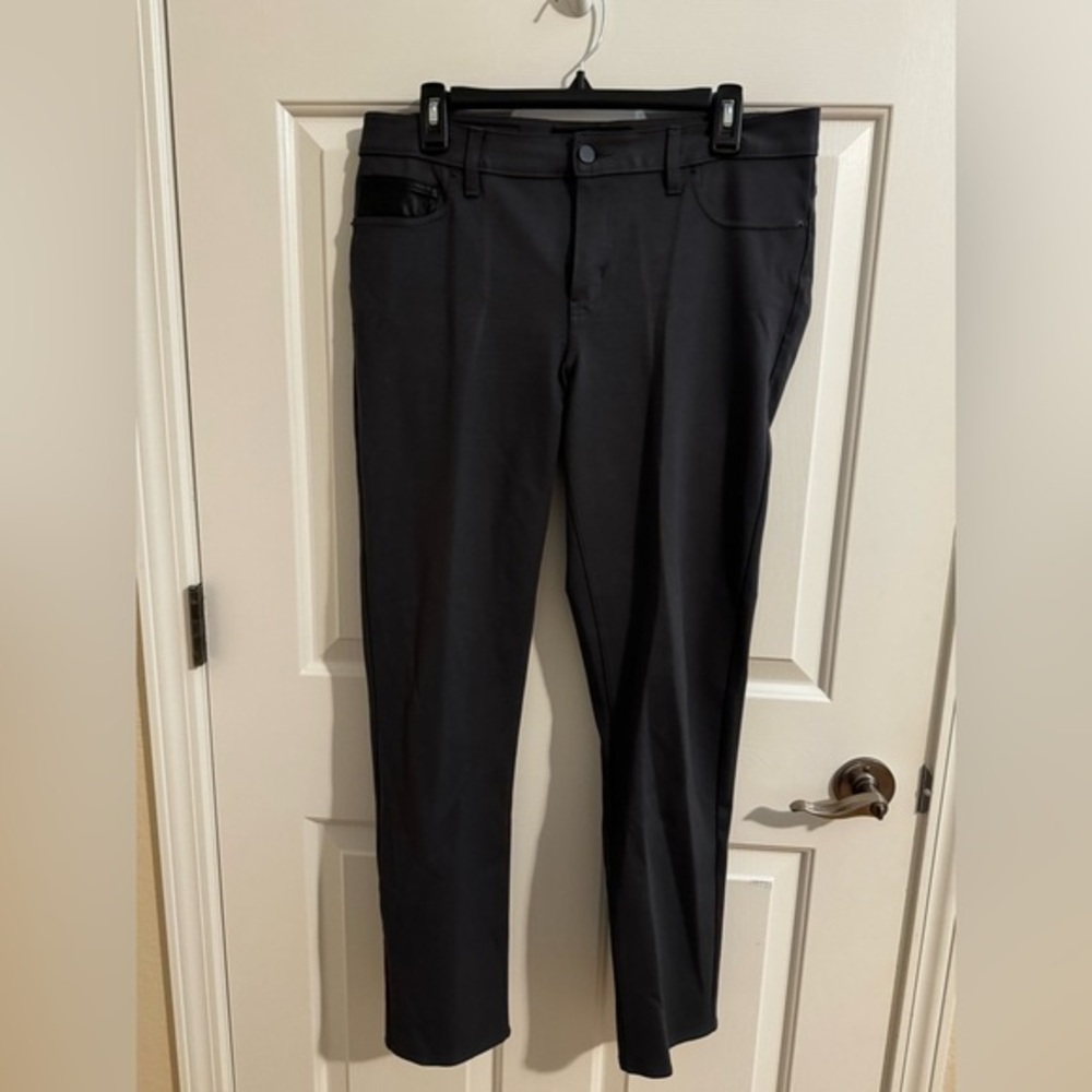 Calving Klein Jeans Gray Straight Leg Pants Faux Leather Pocket Women's Size 12